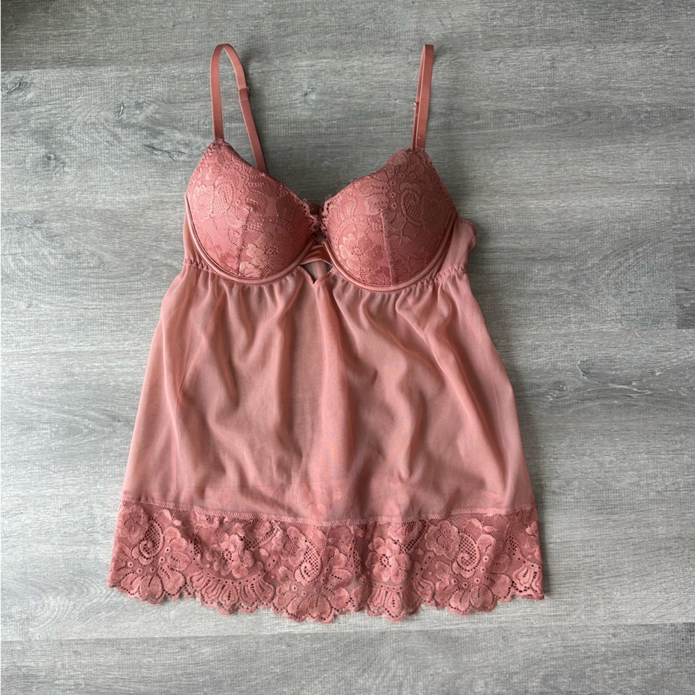 La Senza Lace Trim Satin Chemise in Dusty Rose